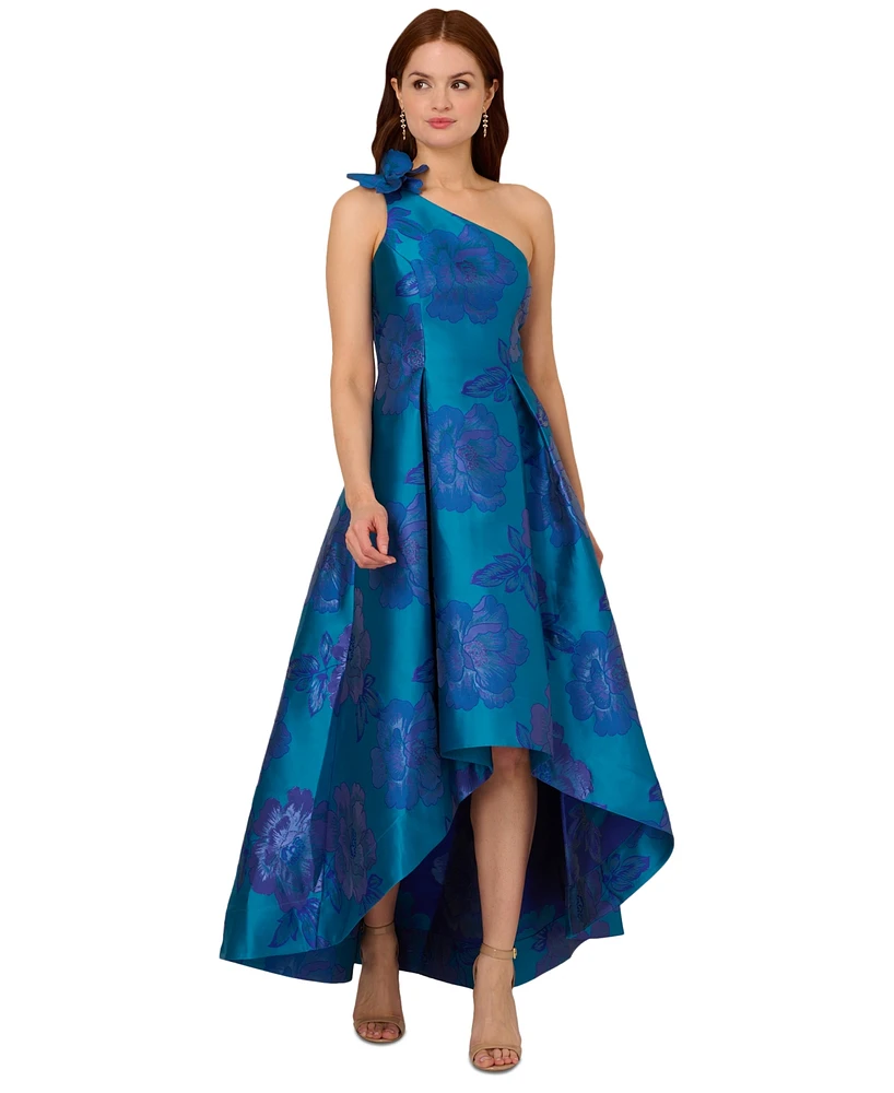 Adrianna Papell Women's One-Shoulder Jacquard High-Low Gown | MainPlace Mall