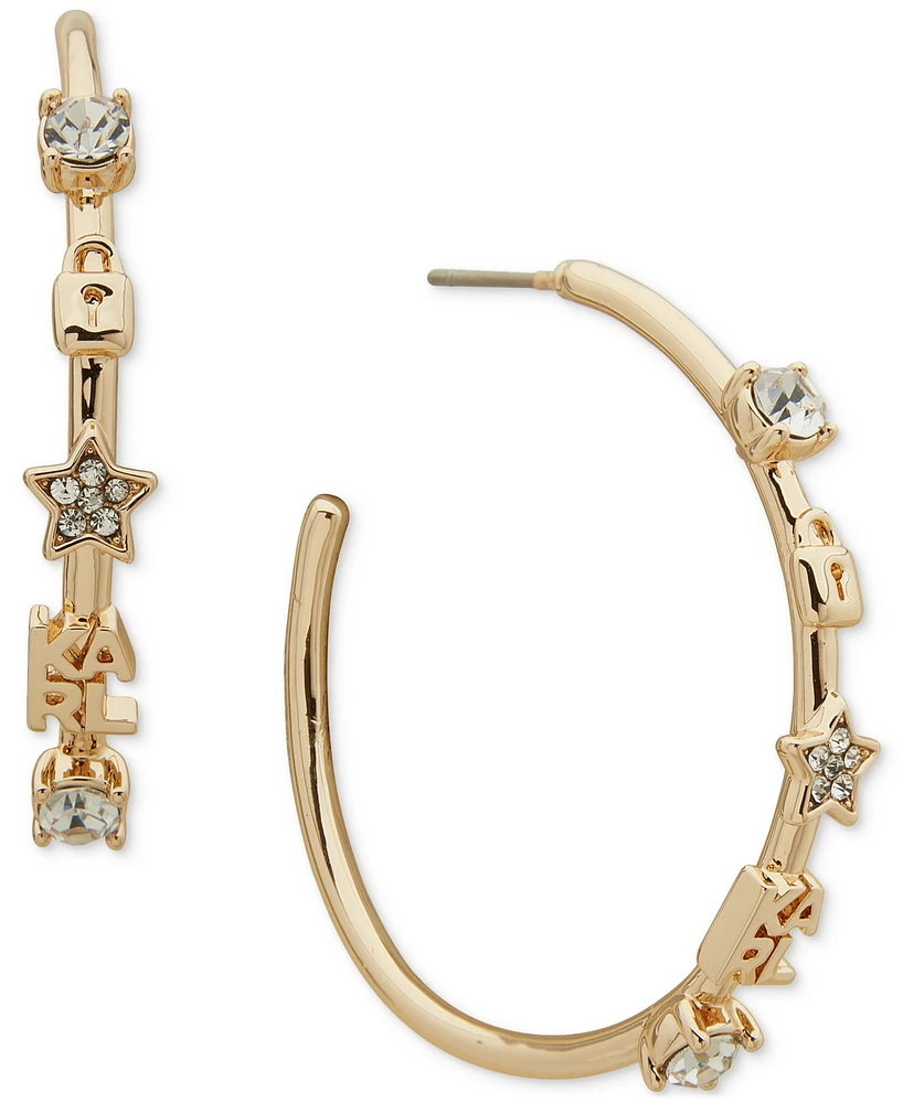 Karl Lagerfeld Paris Gold-Tone Crystal Mini Charm Medium Hoop Earrings, 1.25"