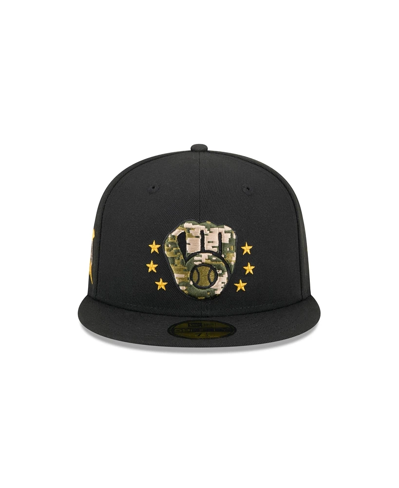 New Era Men's Black Milwaukee Brewers 2024 Armed Forces Day On-Field 59FIFTY Fitted Hat