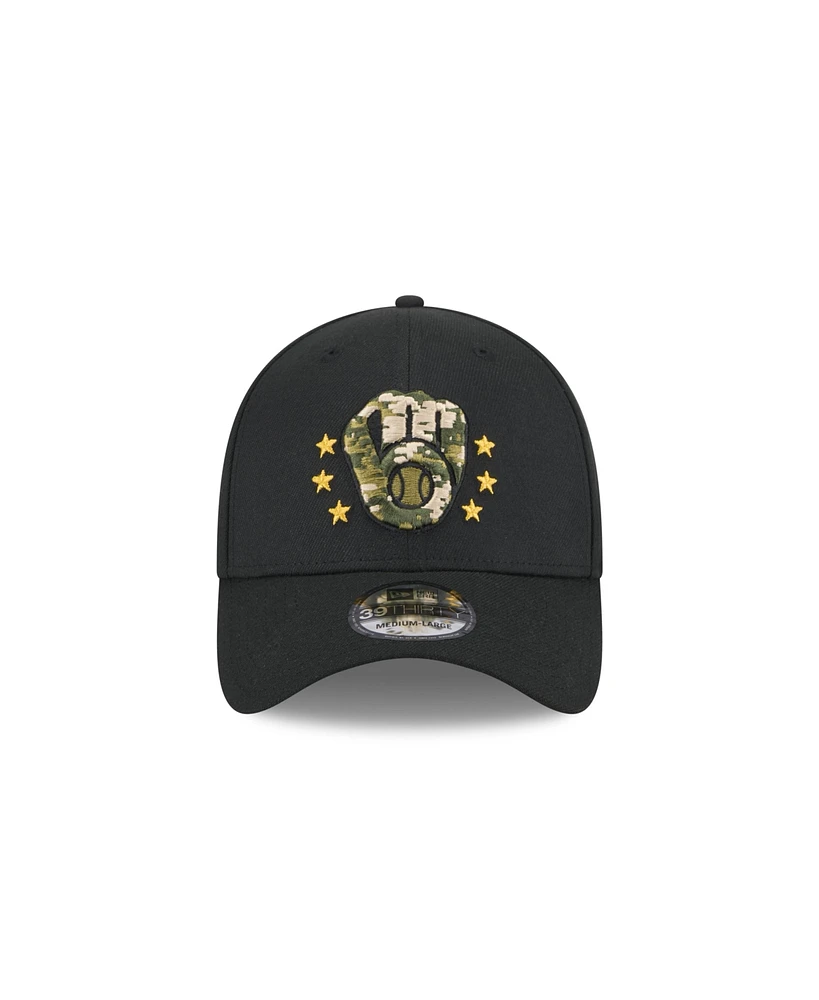 New Era Men's Black Milwaukee Brewers 2024 Armed Forces Day 39THIRTY Flex Hat