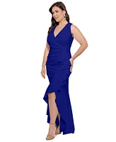 Betsy & Adam Plus Size Sleeveless Ruffled High-Low Gown