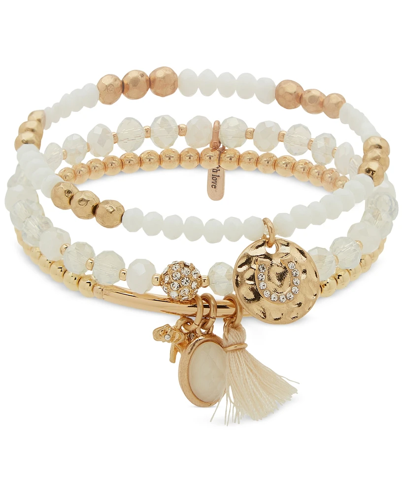 lonna & lilly Gold-Tone 3-Pc. Set White Beaded Stretch Bracelet