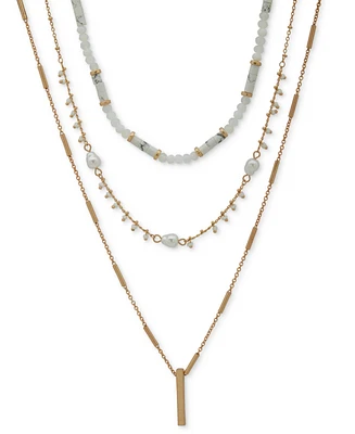 lonna & lilly Gold-Tone White Bead Three-Row Layer Necklace, 20" + 3" extender