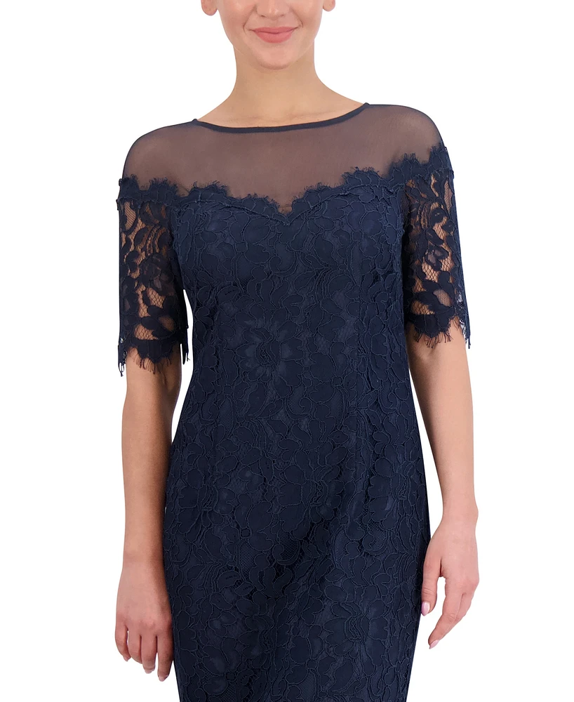 Eliza J Petite Illusion Lace Sheath Dress