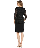 R & M Richards Women's Glitter Lace Jacket Necklace Dress