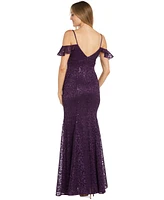 R & M Richards Women's Sequin Lace Cold Shoulder Gown