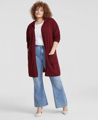 Charter Club Plus Hooded 100% Cashmere Cardigan, Created for Macy's