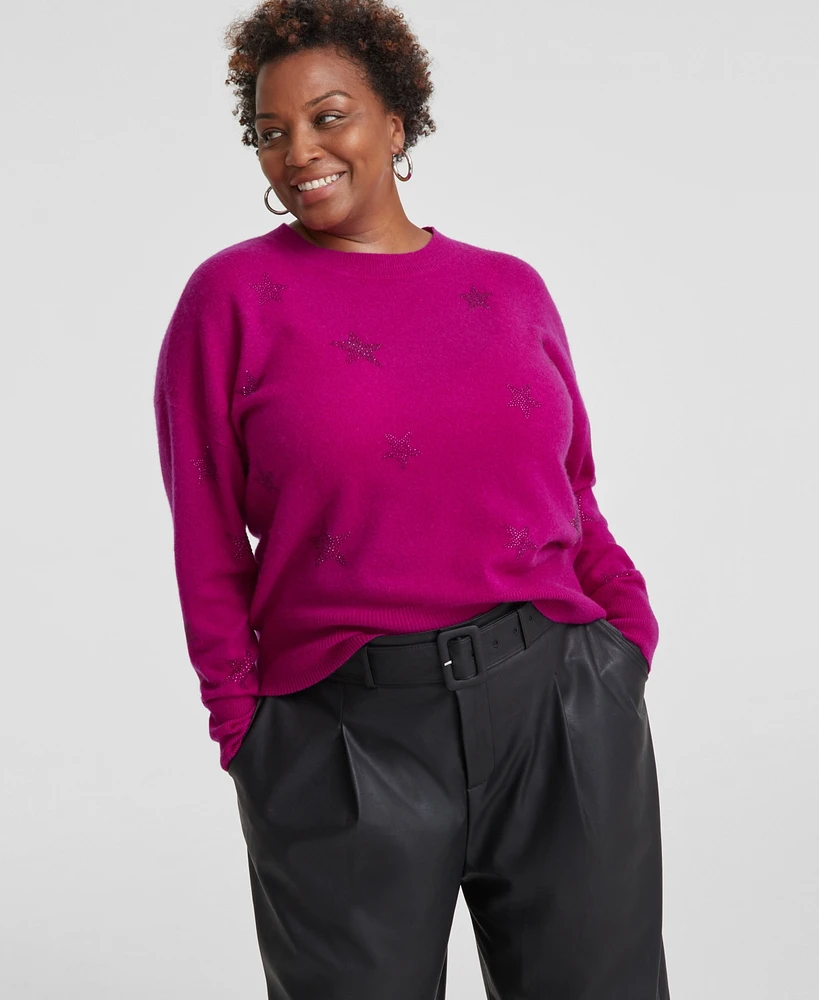 Charter Club Plus 100% Cashmere Star Sweater, Created for Macy's