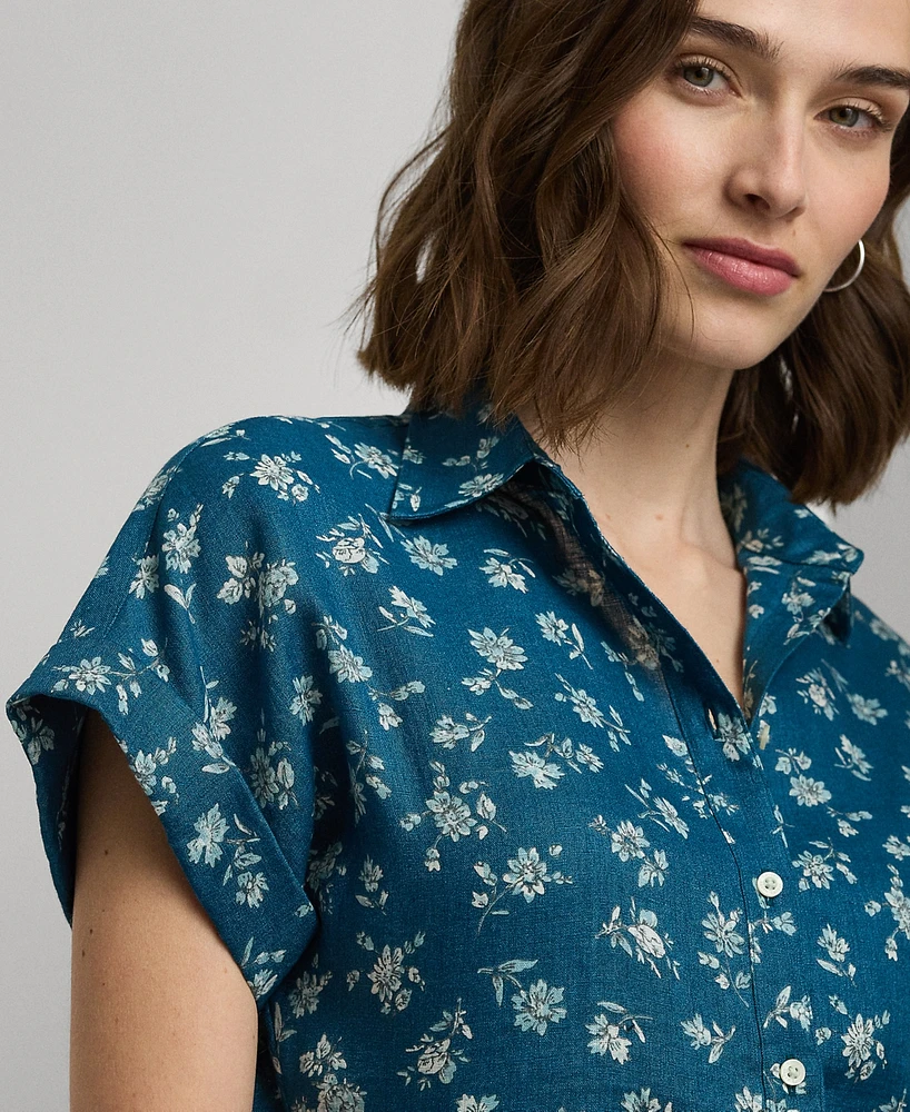 Lauren Ralph Petite Linen Floral Shirt