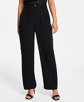 Bar Iii Women's Draped High-Rise Wide-Leg Cargo Pants, Created for Macy's