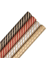 Jam Paper Assorted GiFoot Wrap - Kraft Wrapping Paper - 100 Square Foot Total - Kraft Stripe Assortment - 4 Rolls Per Pack