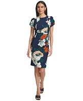 Calvin Klein Women's Floral Tulip-Sleeve Jewel-Neck Dress