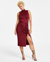 Bar Iii Women's Mock-Neck Tie-Front Midi Dress, Created for Macy's