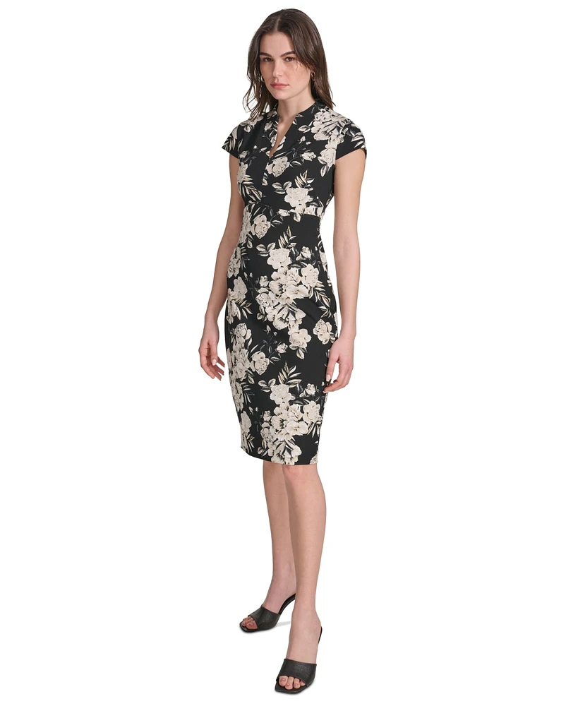 Calvin Klein Women's Floral-Print Split-Neck Dress