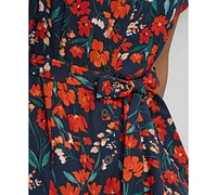 Calvin Klein Women's Floral-Print Tie-Waist Shirtdress