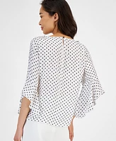 Kasper Women's Dot-Print Crewneck Ruffle-Sleeve Top, Created for Macy's