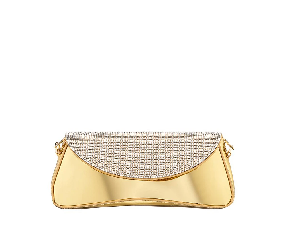 Nina Crystal Flap Mirror Metallic Patent Clutch Bag