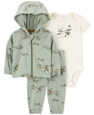 Carter's Baby Boys Cotton Airplane Little Hooded Jacket, Bodysuit & Pants, 3 Piece Set