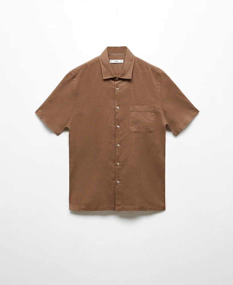 Mango Men's Regular-Fit Linen Short-Sleeved Shirt