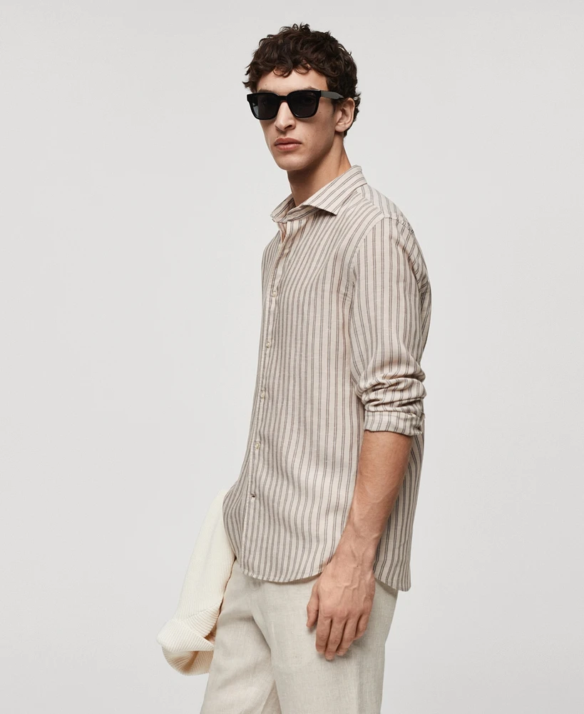 Mango Men's Regular-Fit Striped Linen Shirt