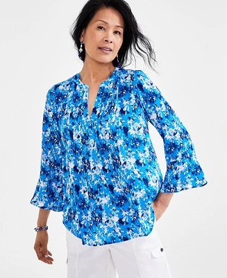 Style & Co Women's Printed Pintuck Ruffle Sleeve Top, Created for Macy's