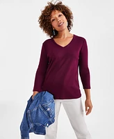 Style & Co Petite V-Neck 3/4-Sleeve T-Shirt, Created for Macy's