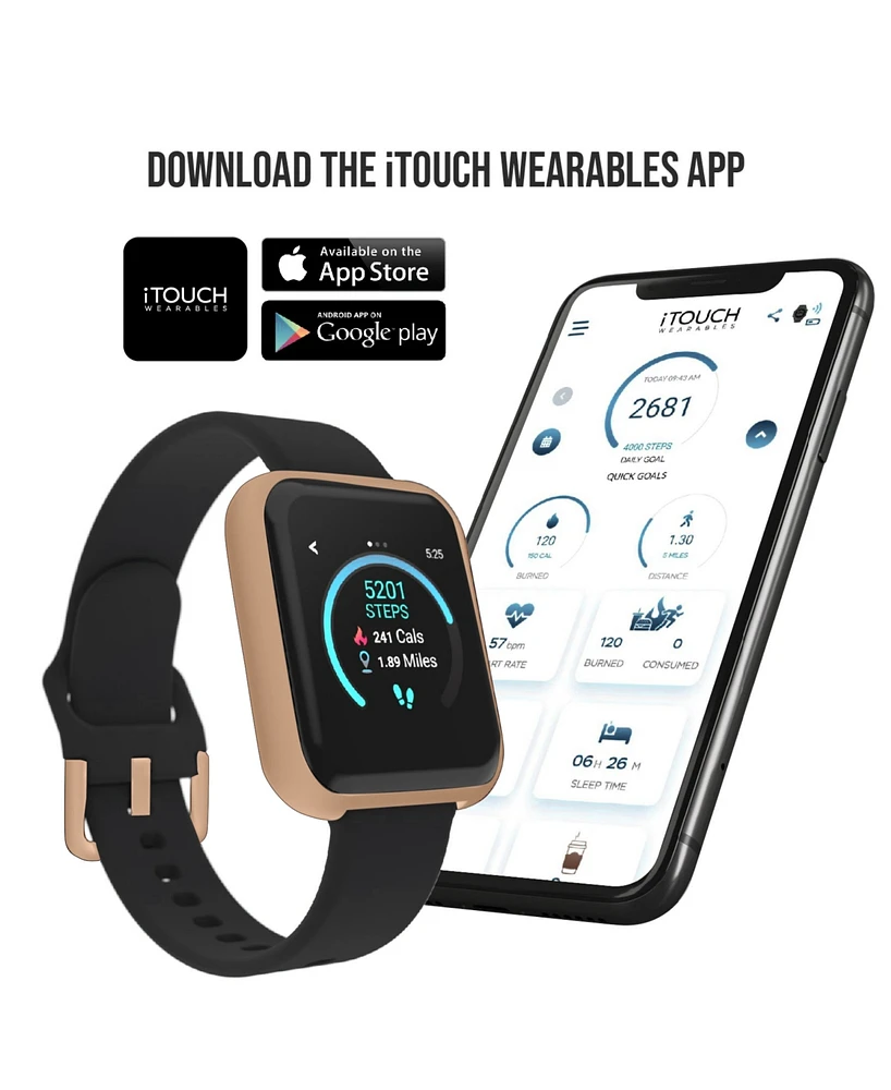 iTouch Air 3 Unisex Black Silicone Strap Smartwatch 40mm with White Amp Plus Wireless Earbuds Bundle