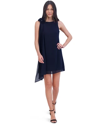 Jessica Howard Petite Draped-Shoulder Boat-Neck Mini Dress