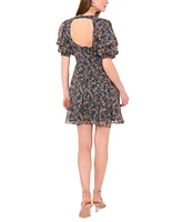 1.state Women's Bubble-Sleeve Back-Cutout Floral Mini Dress