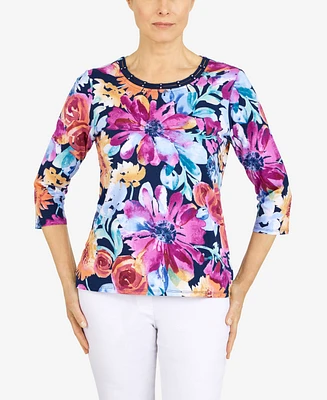Alfred Dunner Women's Floral Splash Double Strap Top