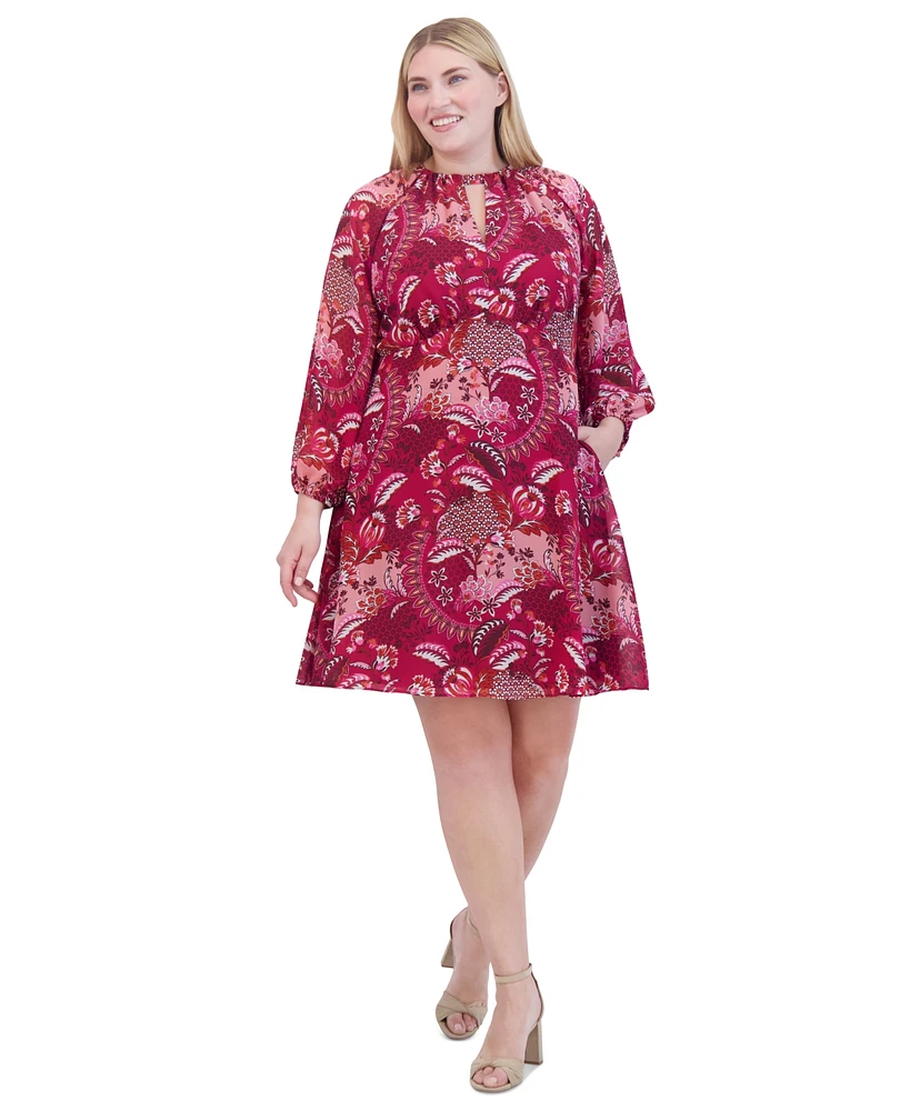 Jessica Howard Plus Paisley-Print Keyhole Fit & Flare Dress