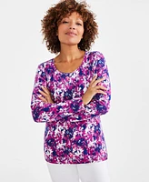 Style & Co Petite Printed Scoop-Neck Long-Sleeve Top, Created for Macy's