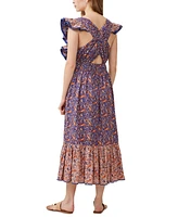 French Connection Women's Printed Ruffled Sleeveless Midi Dress