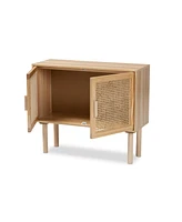 Baxton Studio Maclean Mid-Century Modern Rattan and Natural Brown Finished Wood 2-Door Sideboard Buffet