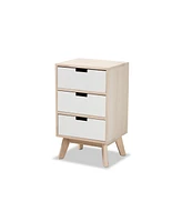 Baxton Studio Halian Mid-Century Modern Two-Tone White and Light Brown Finished Wood 3-Drawer End Table