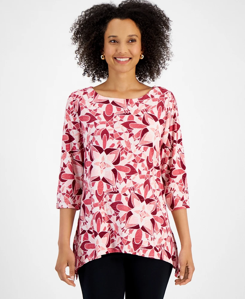 Jm Collection Women's Printed 3/4 Sleeve Jacquard Top, Created for Macy's