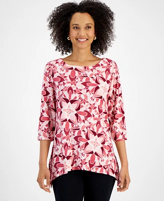 Jm Collection Petite Printed Jacquard Top, Created for Macy's