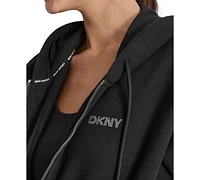 Dkny Sport Women's Mini-Stud-Logo Zippered Fleece Hoodie