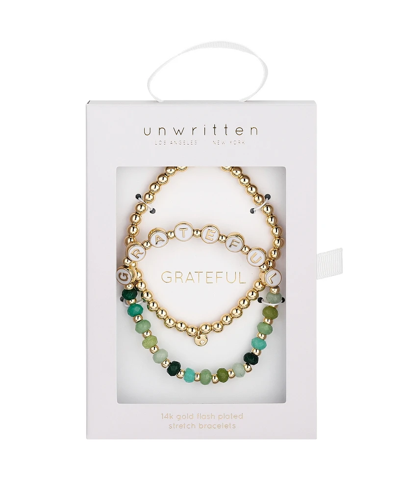 Unwritten Multi Green Quartz Grateful Stone and Beaded Stretch Bracelet Set