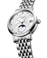 Longines Women's Swiss Elegant Moonphase Diamond (1/20 ct. t.w.) Stainless Steel Bracelet Watch 30mm