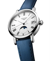 Longines Women's Swiss Elegant Moonphase Blue Leather Strap Watch 30mm