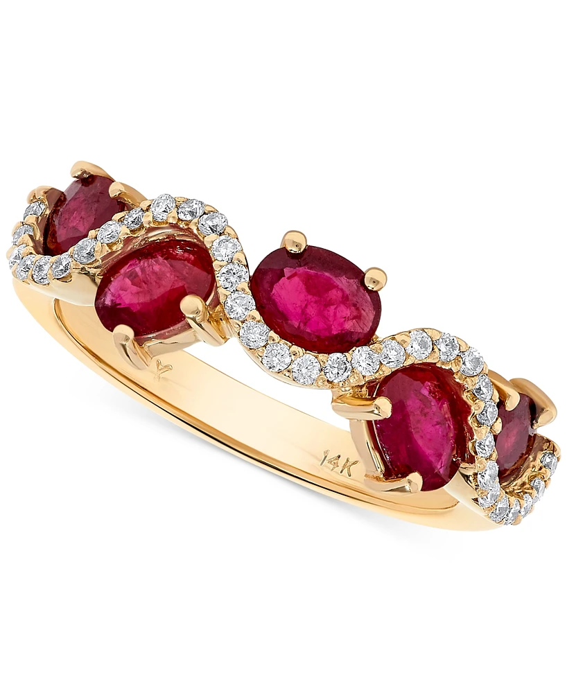 Ruby (2-1/2 ct. t.w.) & Diamond (1/5 ct. t.w.) Wavy Ring in 14k Gold