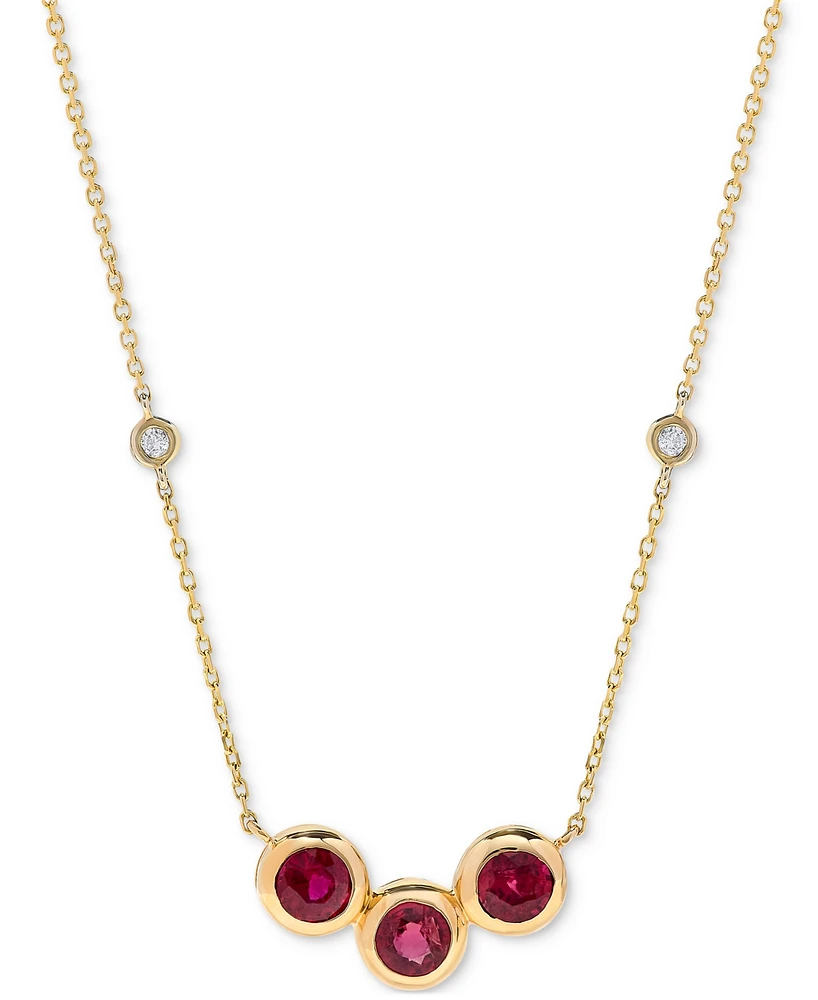 Ruby (1-1/2 ct. t.w.) & Diamond (1/20 ct. t.w.) Triple Bezel 16" Collar Necklace in 14k Gold