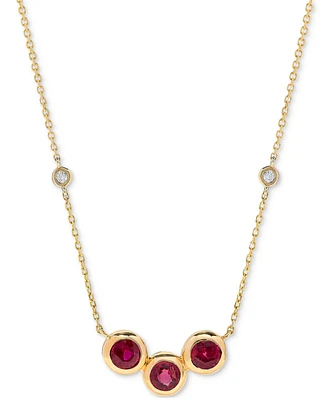 Ruby (1-1/2 ct. t.w.) & Diamond (1/20 ct. t.w.) Triple Bezel 16" Collar Necklace in 14k Gold