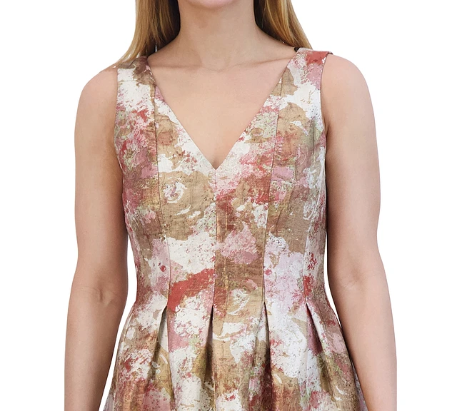 slim fit dress slacks Shani Women's Jacquard Fit-&-Flare Cocktail Dress - White Gold main image 1