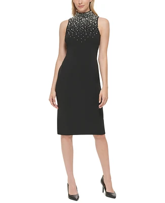 Karl Lagerfeld Paris Women's Embellished Mock Neck Dress