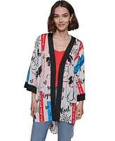 Karl Lagerfeld Paris Women's Printed Kimono High-Low-Hem Top