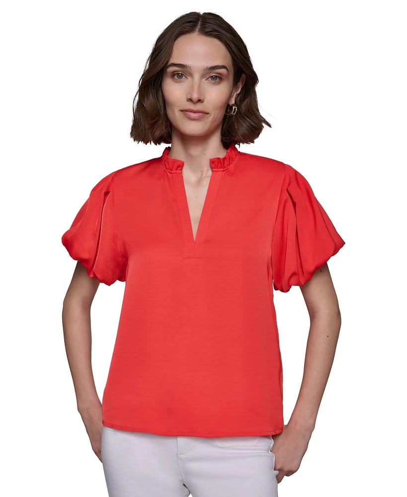 Karl Lagerfeld Paris Women's V-Neck Puff-Sleeve Blouse