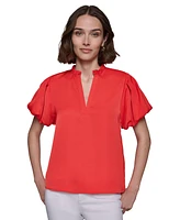 Karl Lagerfeld Paris Women's V-Neck Puff-Sleeve Blouse