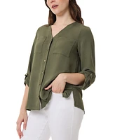 Jones New York Women's Collarless Rolltab-Sleeve Tunic